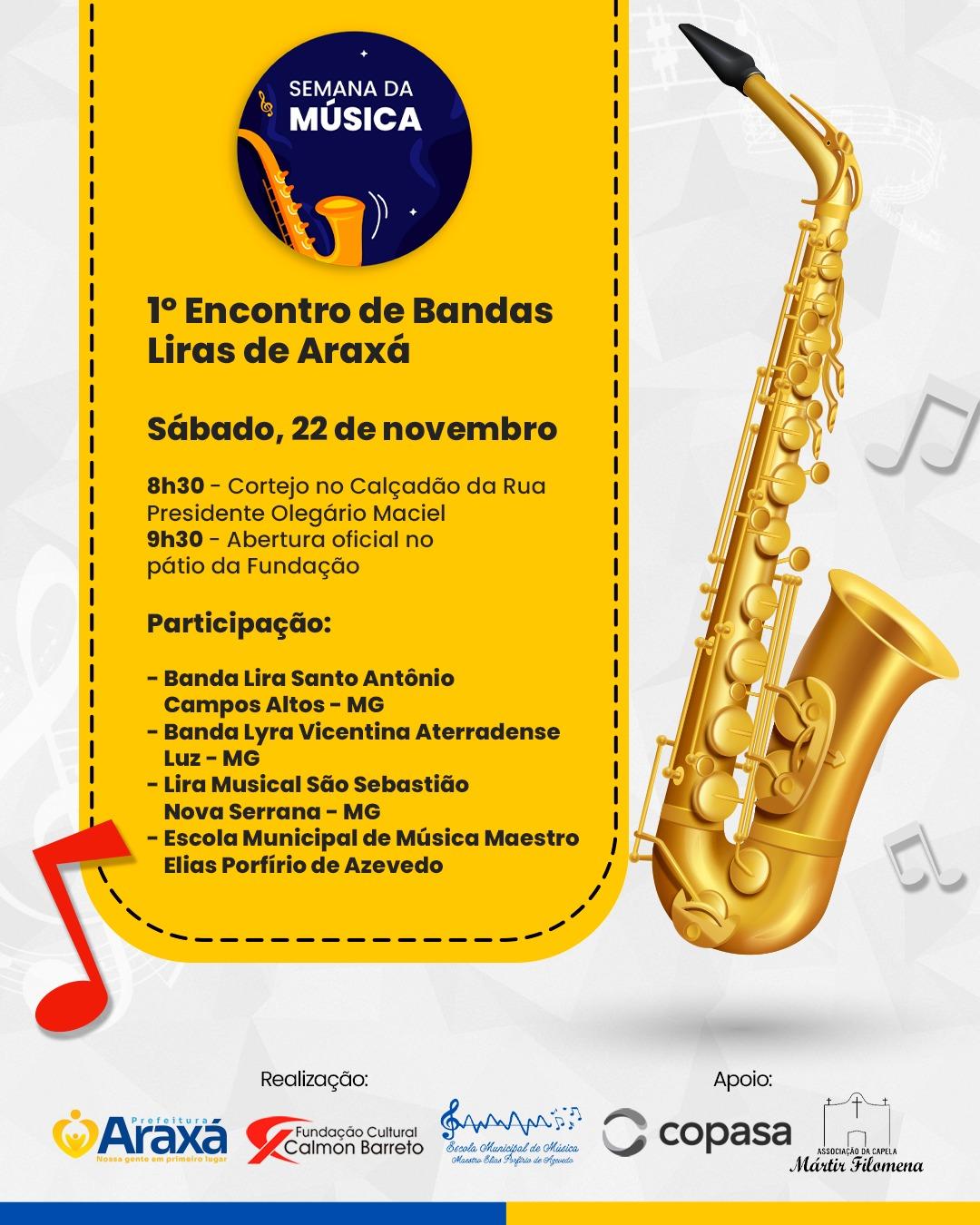 Fundação Cultural promove o 1° Encontro de Bandas Liras de Araxá no próximo sábado (22)