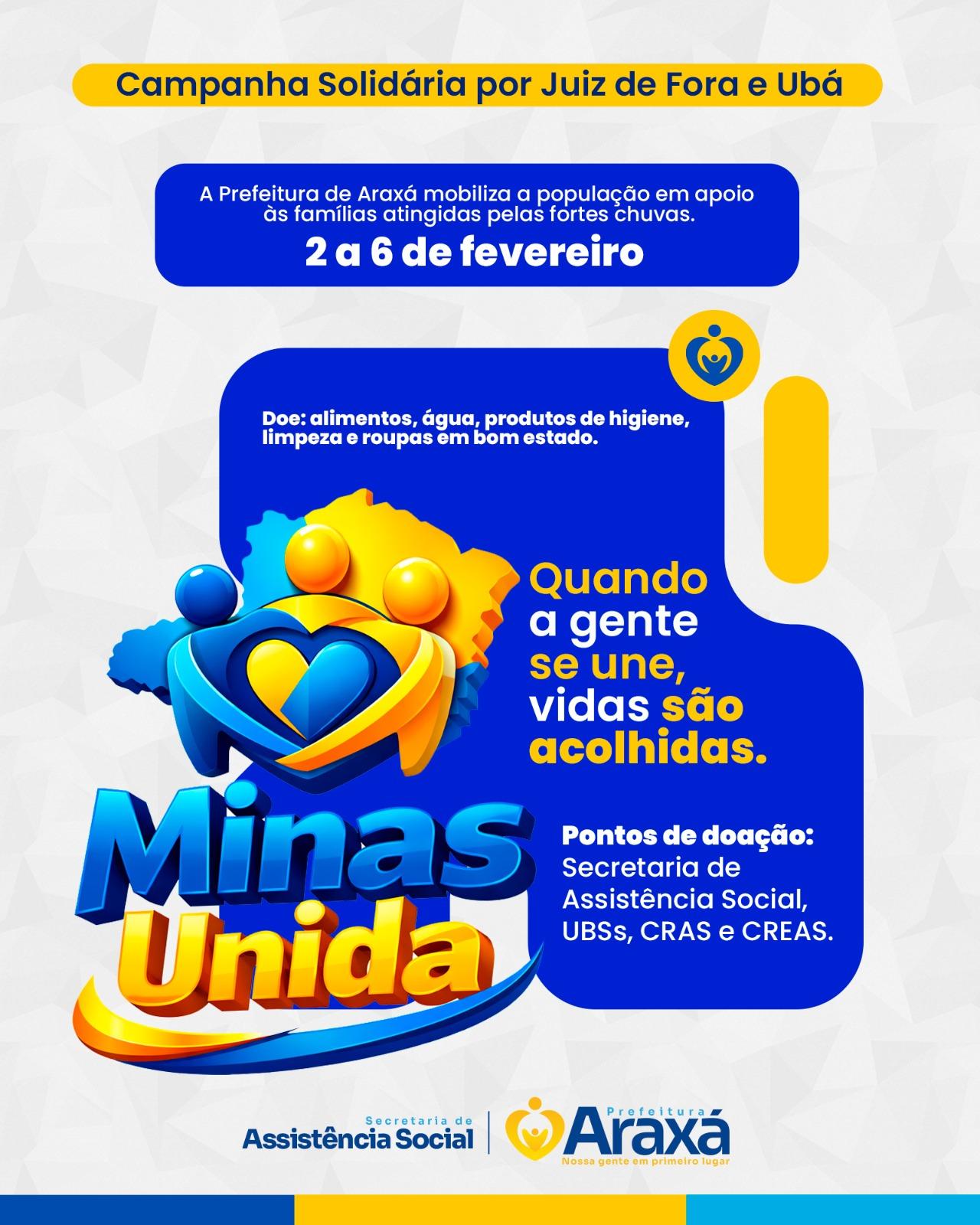 Prefeitura de Araxá mobiliza Campanha Solidária de Doações para apoiar vítimas das fortes chuvas em Juiz de Fora e Ubá